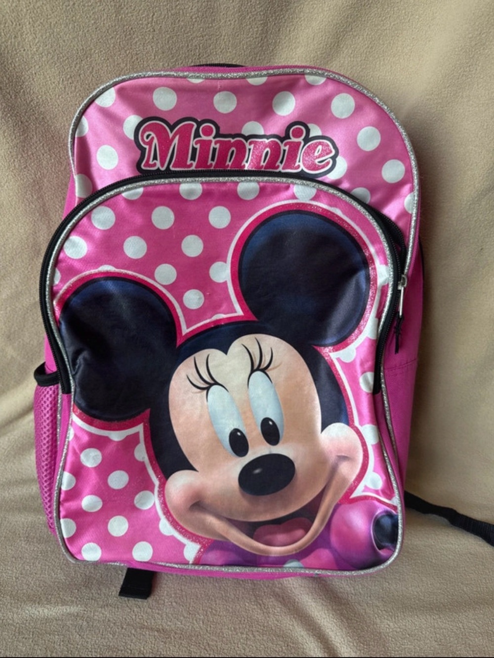 Disney Pink Minnie Mouse Kids Backpack with Polka Dots